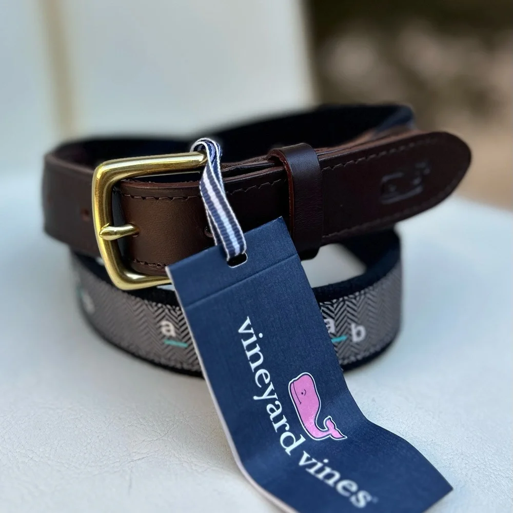 NW Vineyard Vines 🇺🇸 Made 💯 leather & Canvas Belt Sz 34